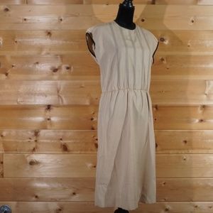 Full Length Sleeveless Tan Pinstripe Dress